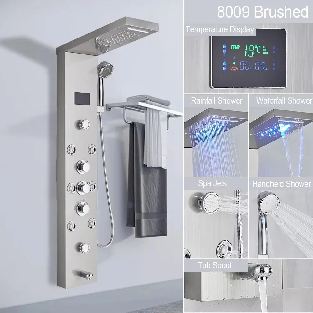 MYQualife Triple Handle Stainless Steel Shower Panel With LED Lighting