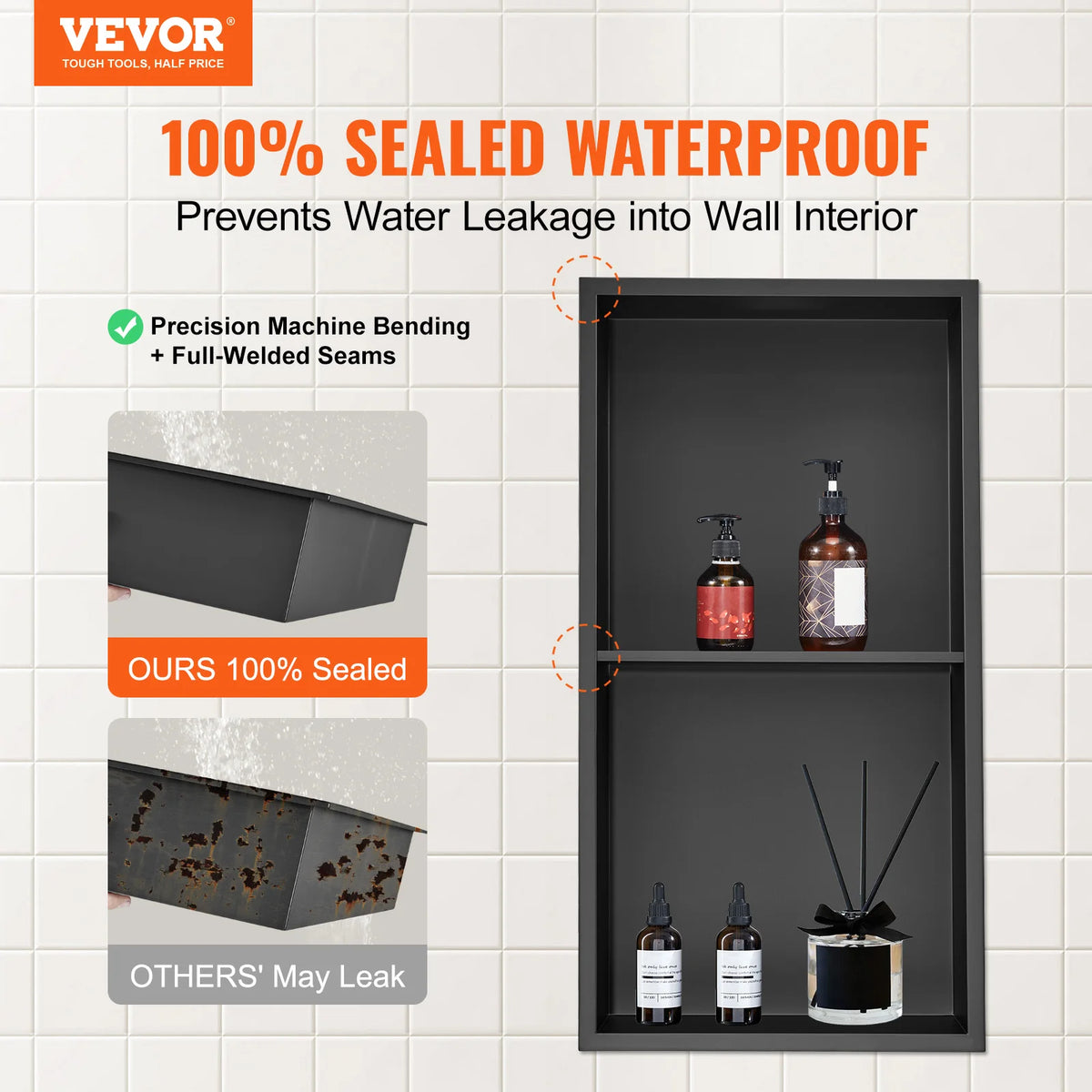 SucceBuy Recessed Stainless Steel Shower Niche With Double Storage Shelves