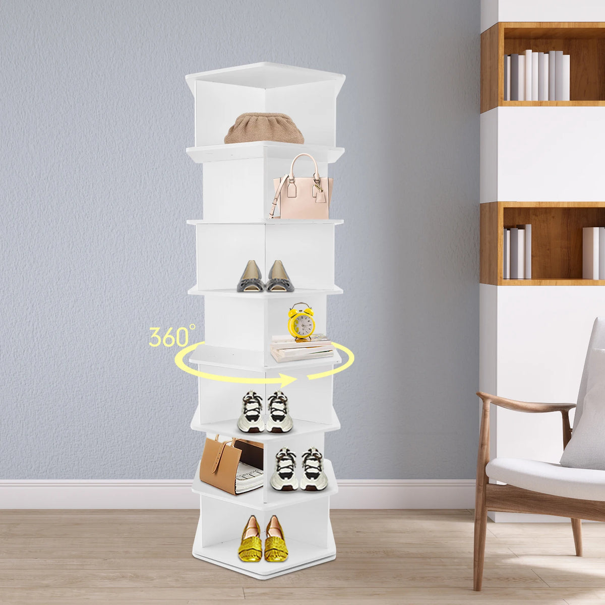 7 Tier Rotating Shoe Rack With Storage Organizer For Closet