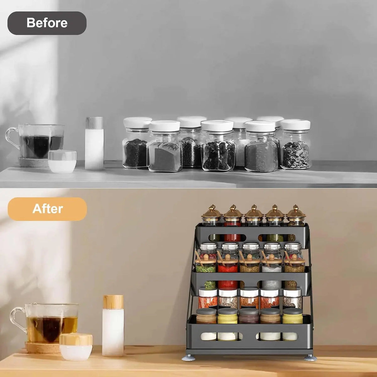 Garvee 3-Tier Foldable Spice Rack With Suction Cups Cabinet