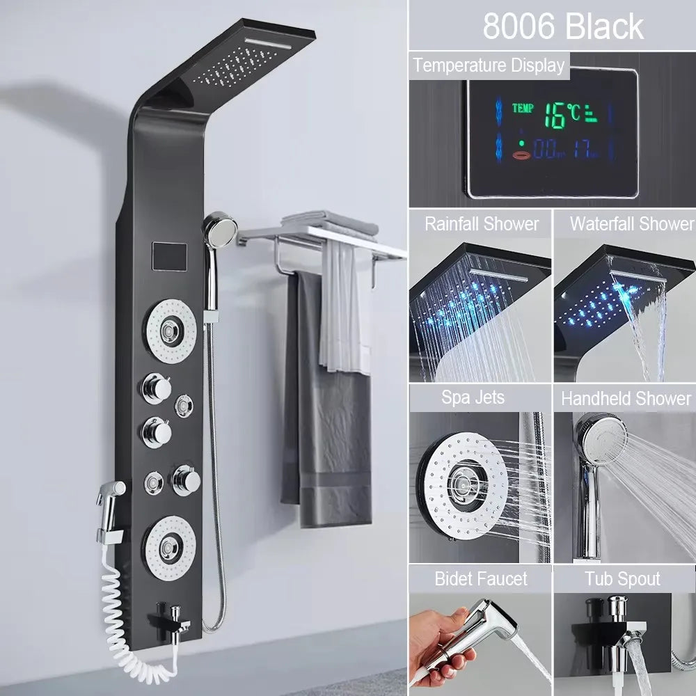 MYQualife Triple Handle Stainless Steel Shower Panel With LED Lighting