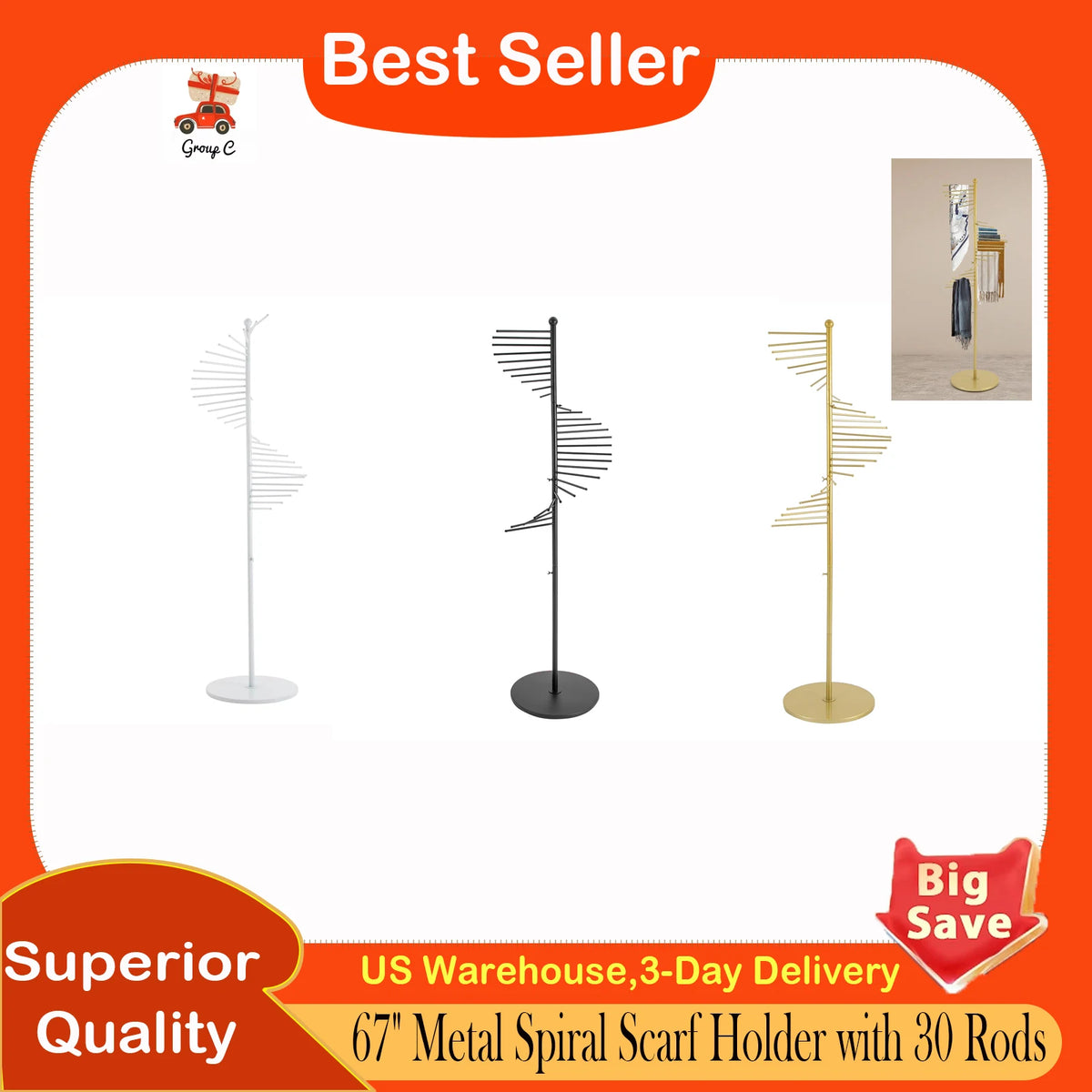 Freestanding Spiral Iron Scarf Display Rack Floor Standing Organizer