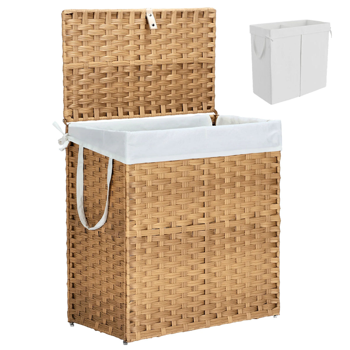 Foldable Wicker Laundry Basket With Lid And Steel Frame