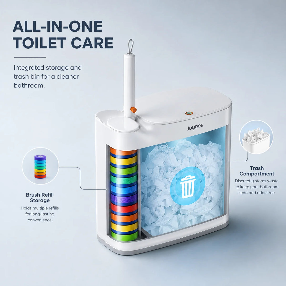 Joybos Bathroom Trash Can With Disinfecting Brush Set