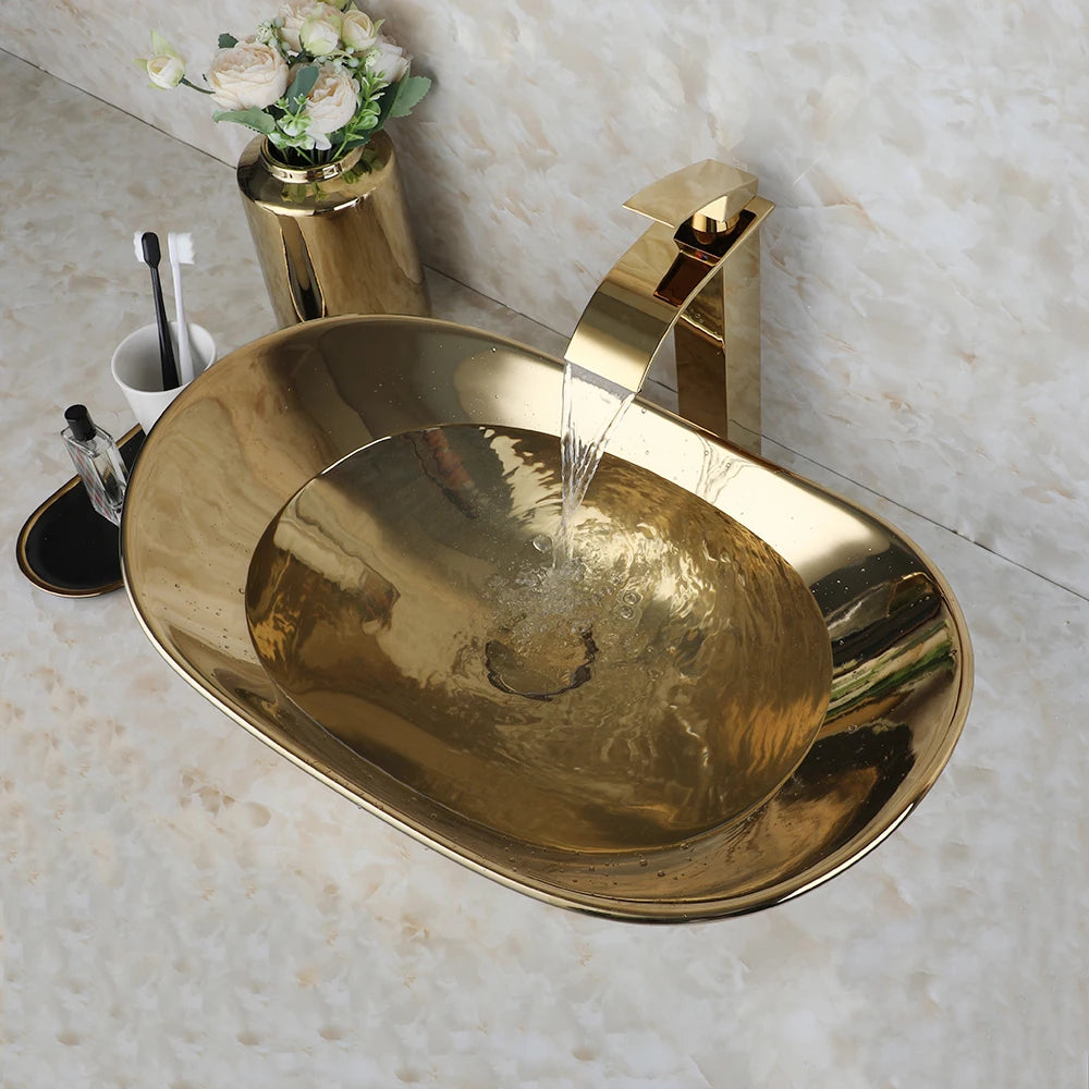 Kemaidi Ceramic Vessel Bathroom Sink With Faucet Set