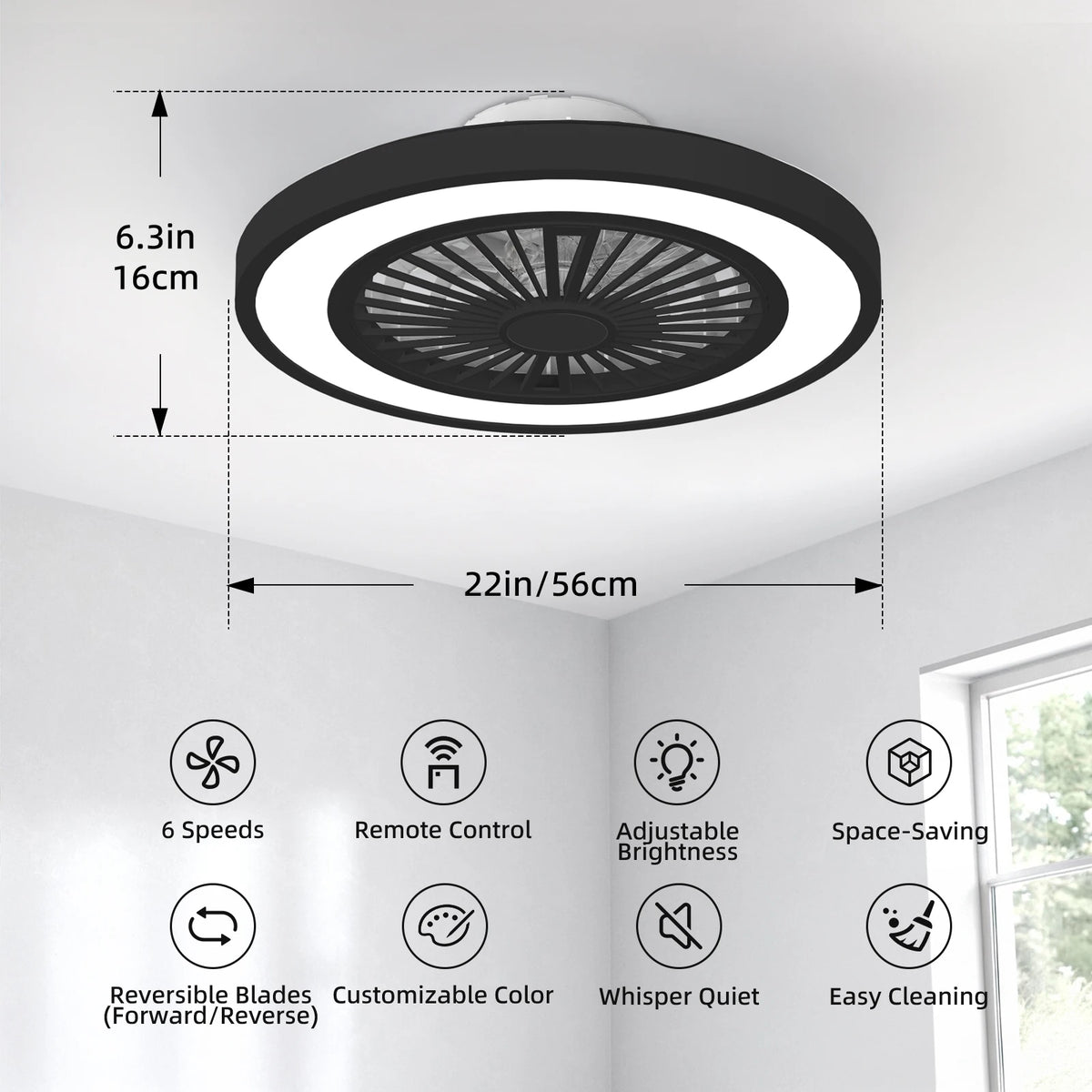 Silent Ceiling Fan With Remote Control And Dimmable Light