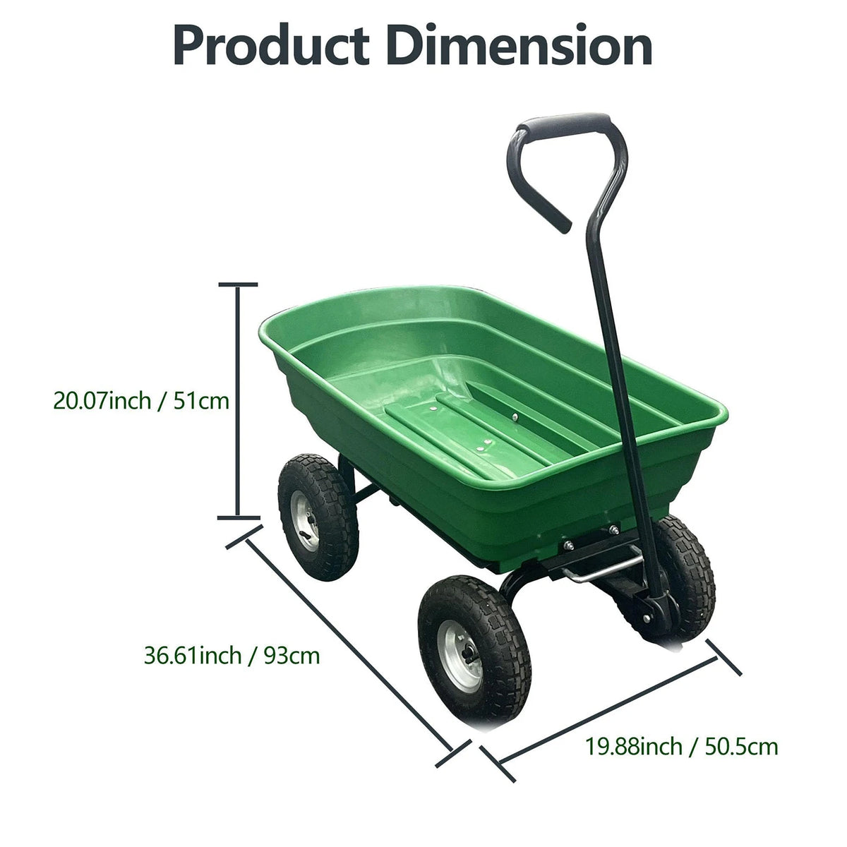 HiMISS Heavy Duty 4 Wheel Garden Dump Cart Poly Bed