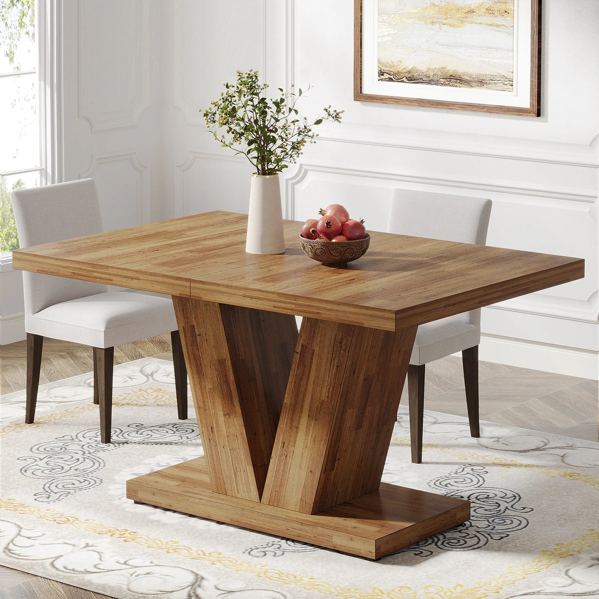 Tribesigns Heavy Duty Pedestal Farmhouse Wooden Dining Table