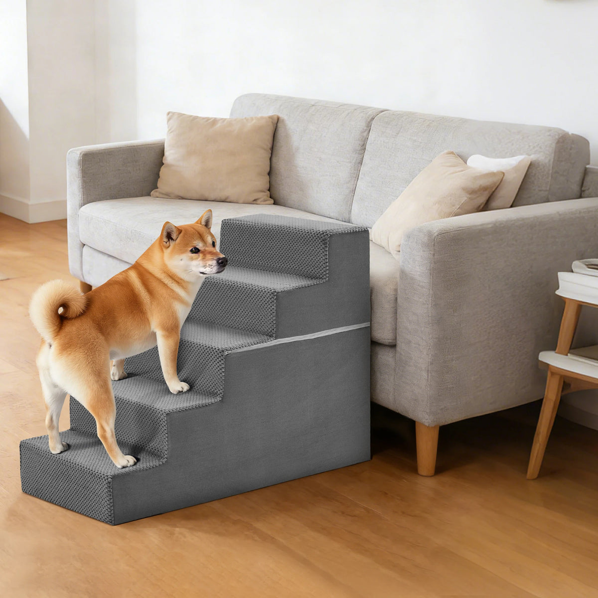 Non Slip Foam Dog Stair Ramp With Curved Indoor Steps