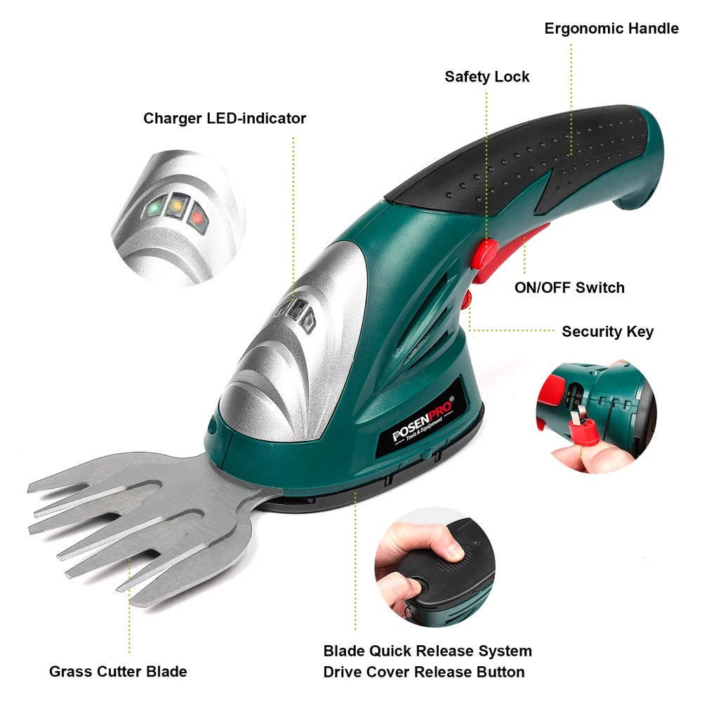 Posenpro Cordless 2 In 1 Rechargeable Grass And Shrub Shears