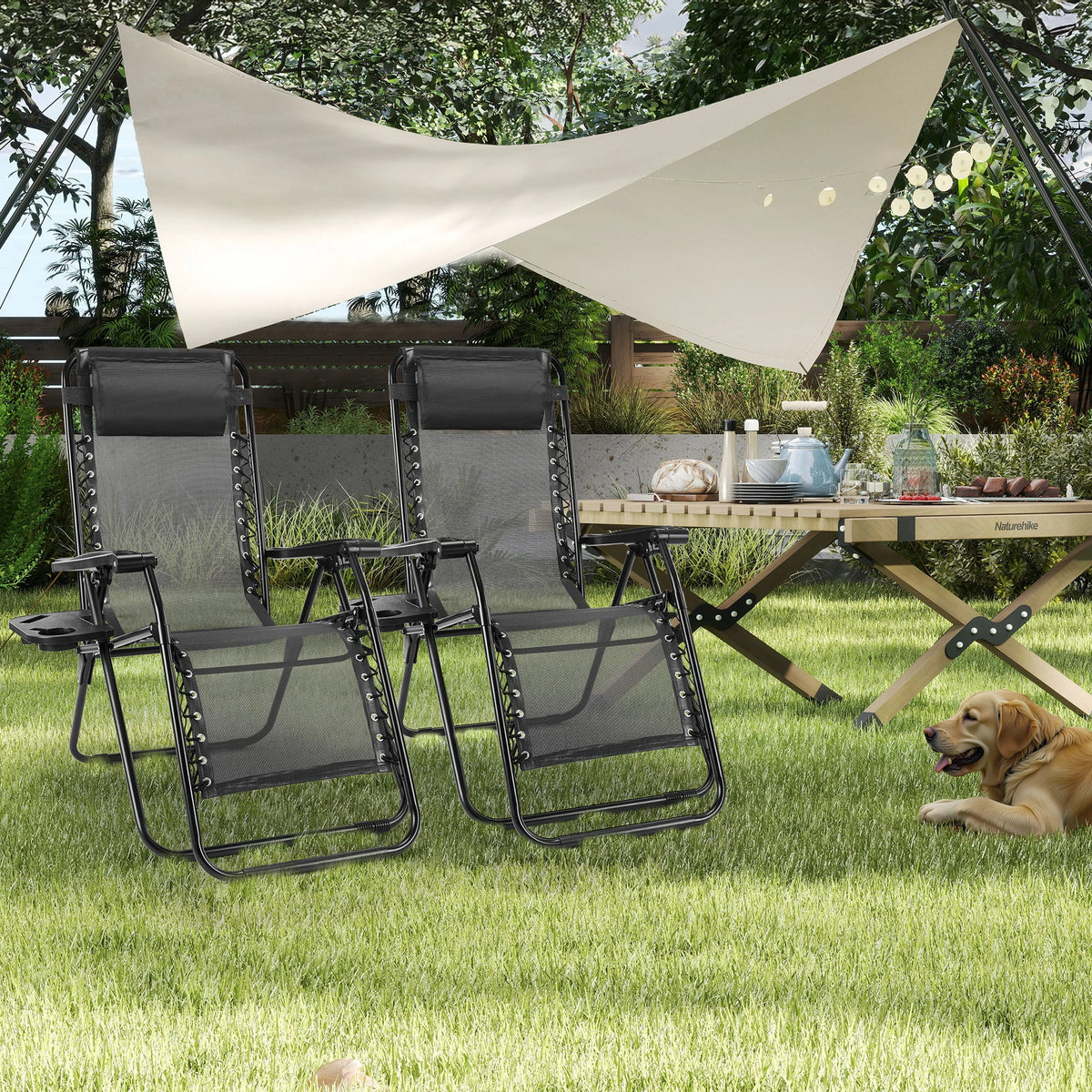 JHK Zero Gravity Recliner Set 2 Outdoor Lounge Cup Holder