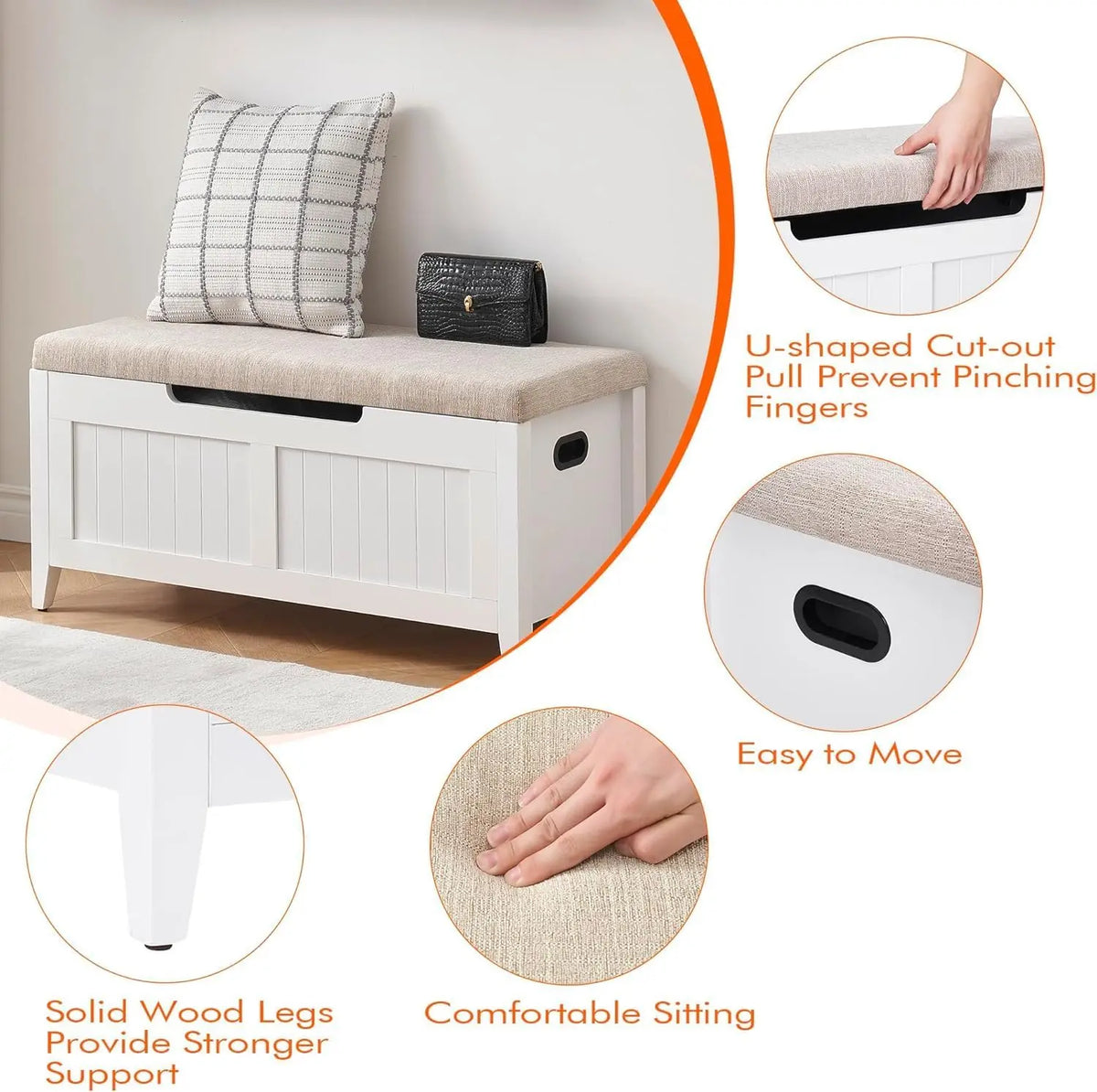 Gaomon Wooden Storage Bench With Cushioned Seat And Lid