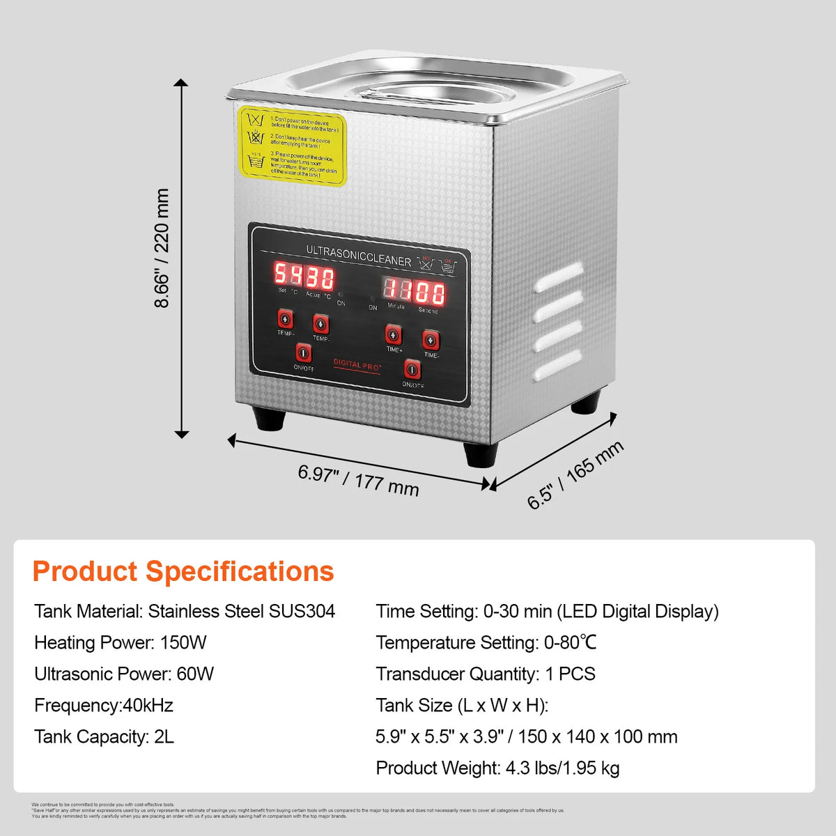 SucceBuy Stainless Steel Ultrasonic Cleaner With Digital Display
