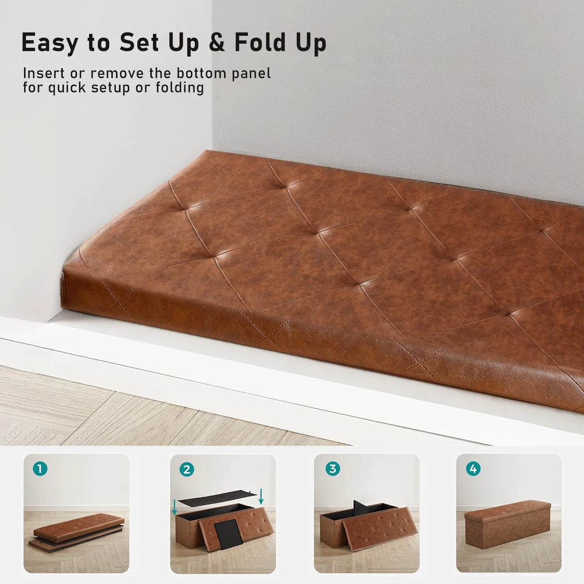 Sarenzoon Tufted Faux Leather Folding Storage Bench Ottoman