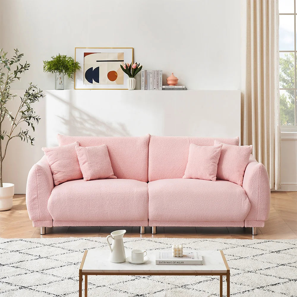 Modern Teddy Fleece Loveseat With Four Plush Throw Pillows