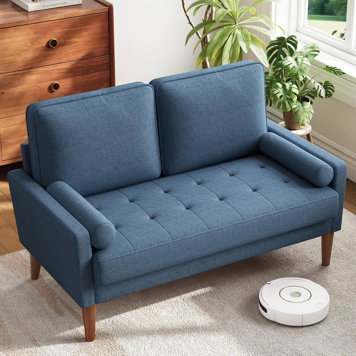 Mid Century Modern Loveseat Sofa Solid Wood Legs Velvet Upholstery