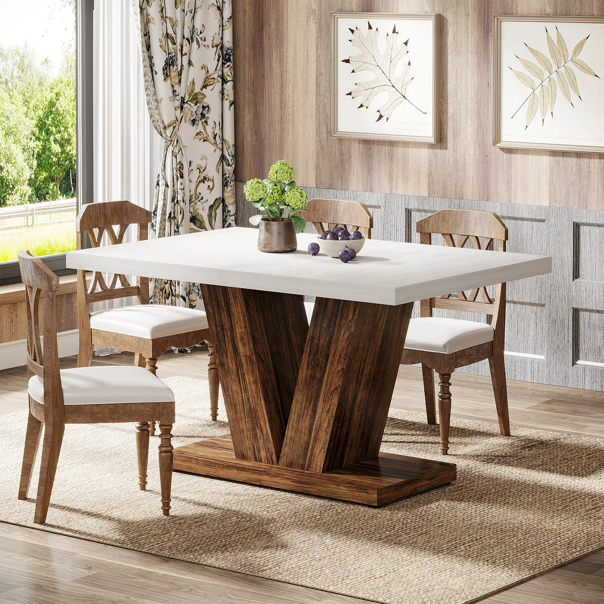 Tribesigns Heavy Duty Pedestal Farmhouse Wooden Dining Table