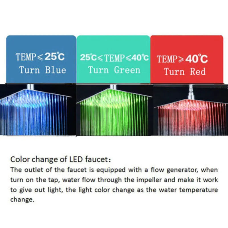 Shinesia Square LED Rainfall Shower Head Color Changing Lights