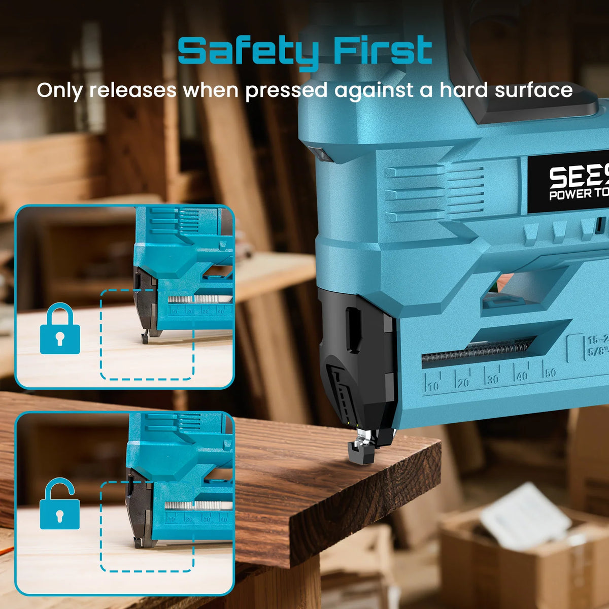 Seesii Cordless Brad Nailer 18 Gauge With Battery Kit