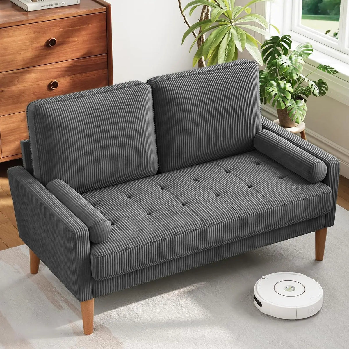 Mid Century Modern Loveseat Sofa Solid Wood Legs Velvet Upholstery