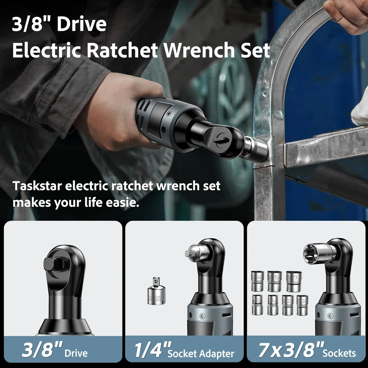 Taskstar 12V Electric Ratchet Wrench Kit With Two Rechargeable Batteries