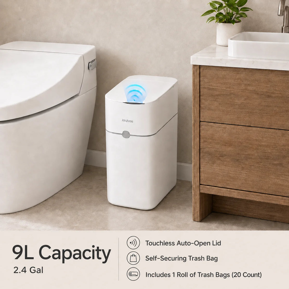Joybos Touchless Trash Can With Motion Sensor Auto Bag Suction