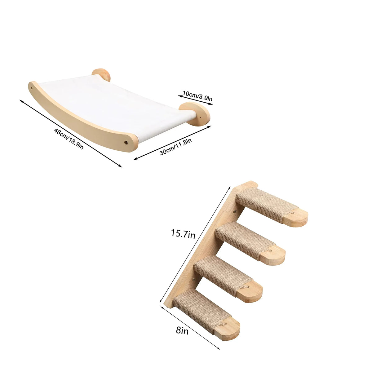 CWV Wall Mounted Cat Hammock And Sisal Rope Scratching Shelf
