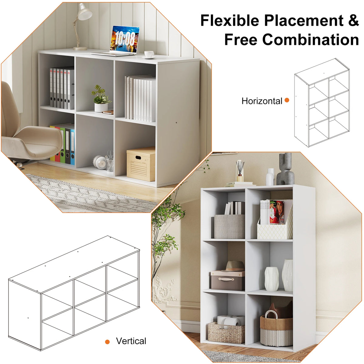MCQ 6-Tier Wooden Bookcase With Removable Panels For Living Room