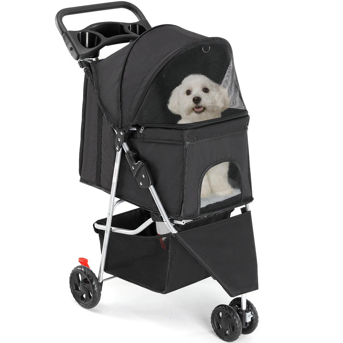 Dumos Foldable 3 Wheel Pet Stroller With Mesh Window Basket