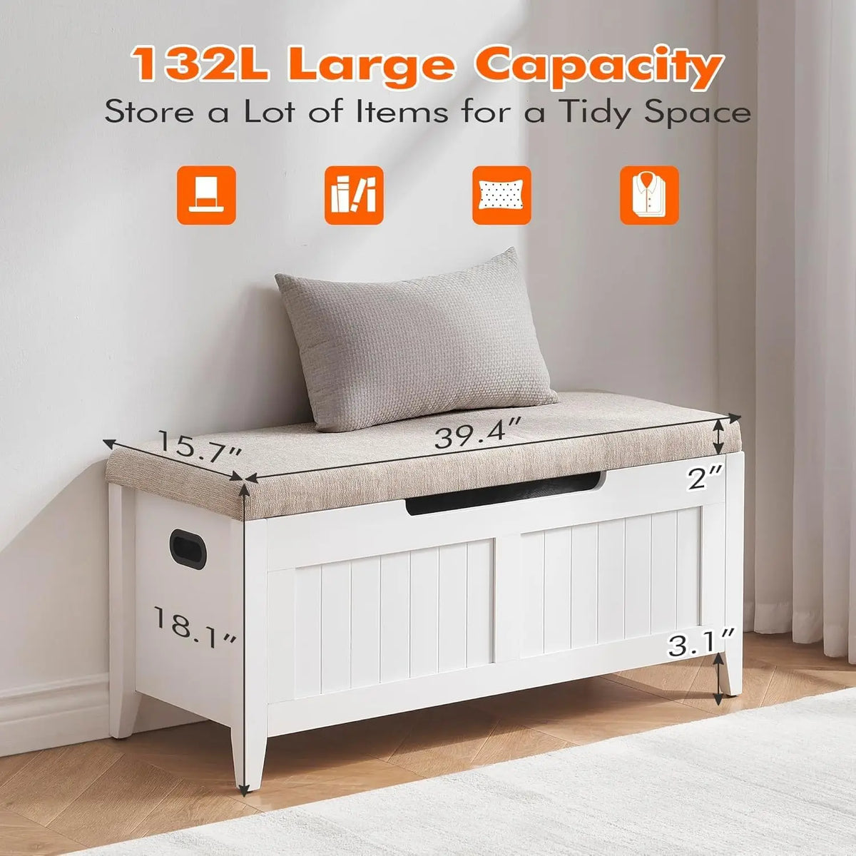 Gaomon Wooden Storage Bench With Cushioned Seat And Lid
