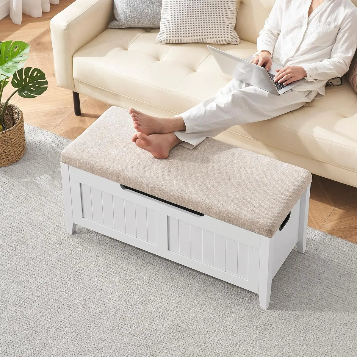 Gaomon Wooden Storage Bench With Cushioned Seat And Lid