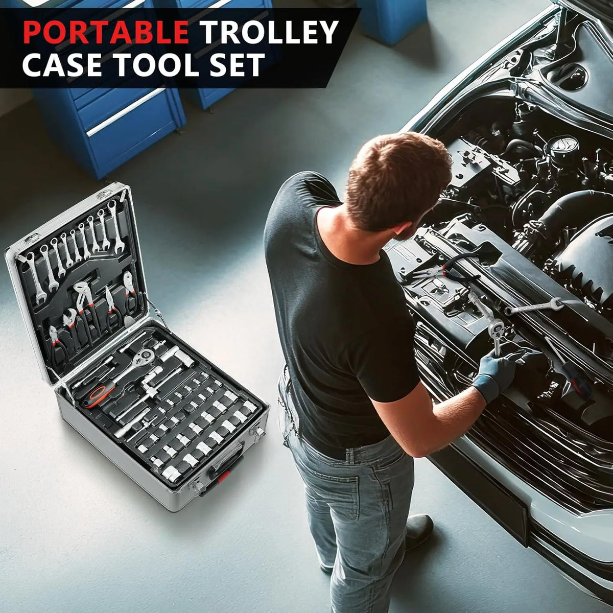 799 Piece Portable Mechanics Tool Set With Rolling Trolley Case