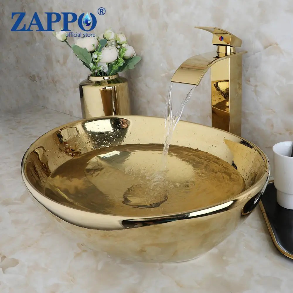 Kemaidi Ceramic Vessel Bathroom Sink With Faucet Set