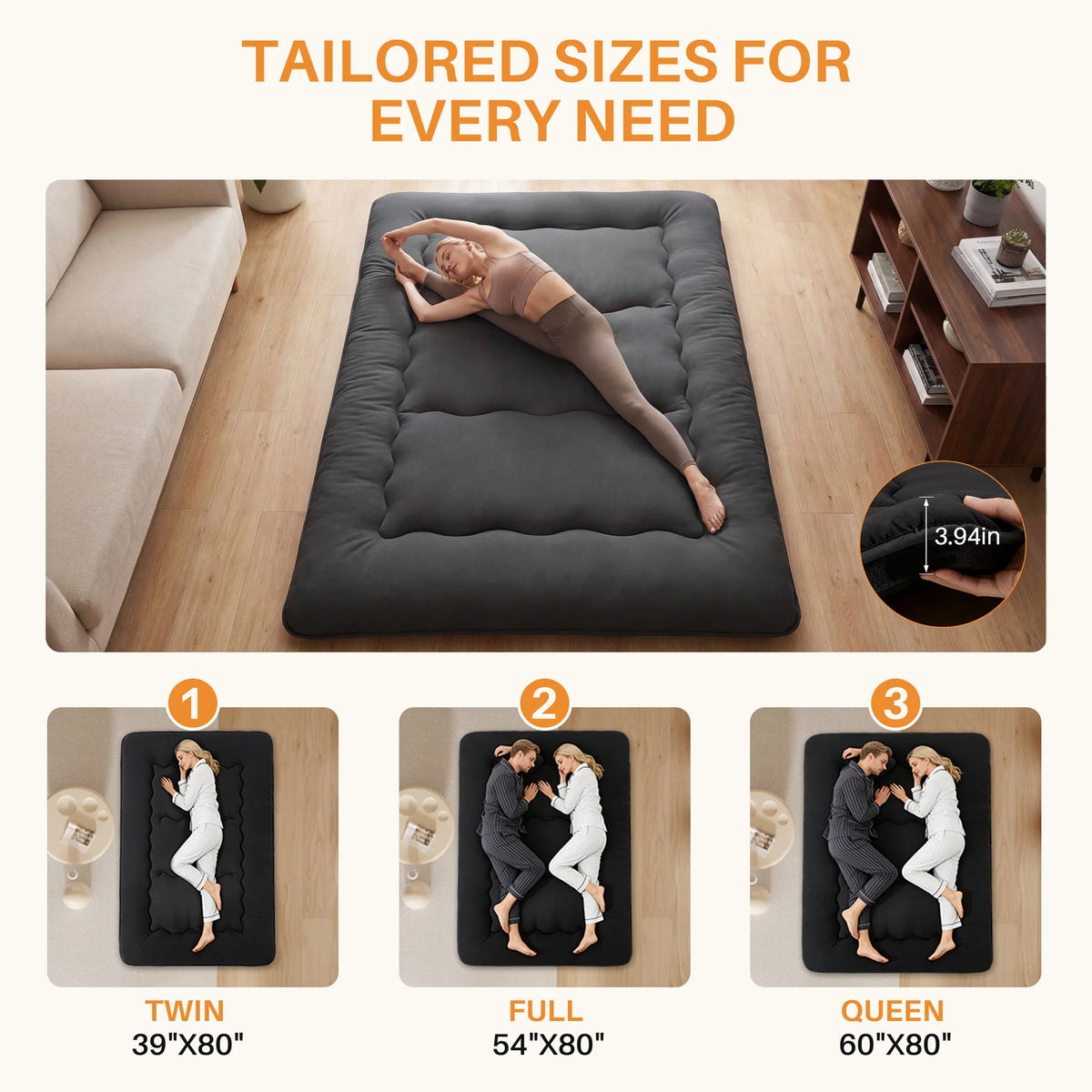 MCQ Foldable Futon Mattress With Removable Washable Cover And Comfort