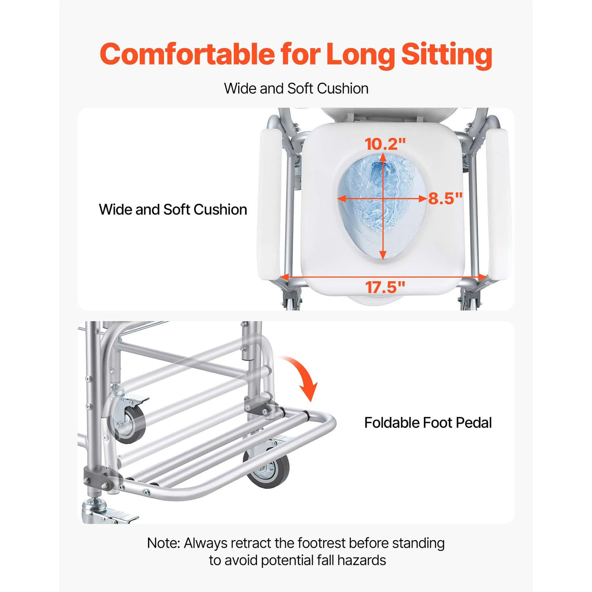 SucceBuy Portable Bedside Commode Chair With Padded Seat And Backrest