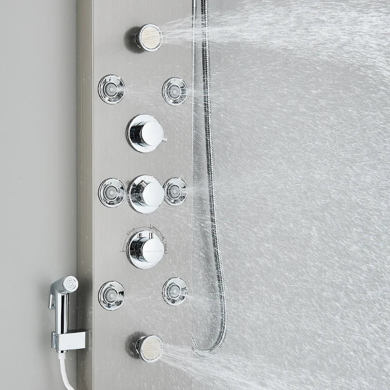 MYQualife Triple Handle Stainless Steel Shower Panel With LED Lighting