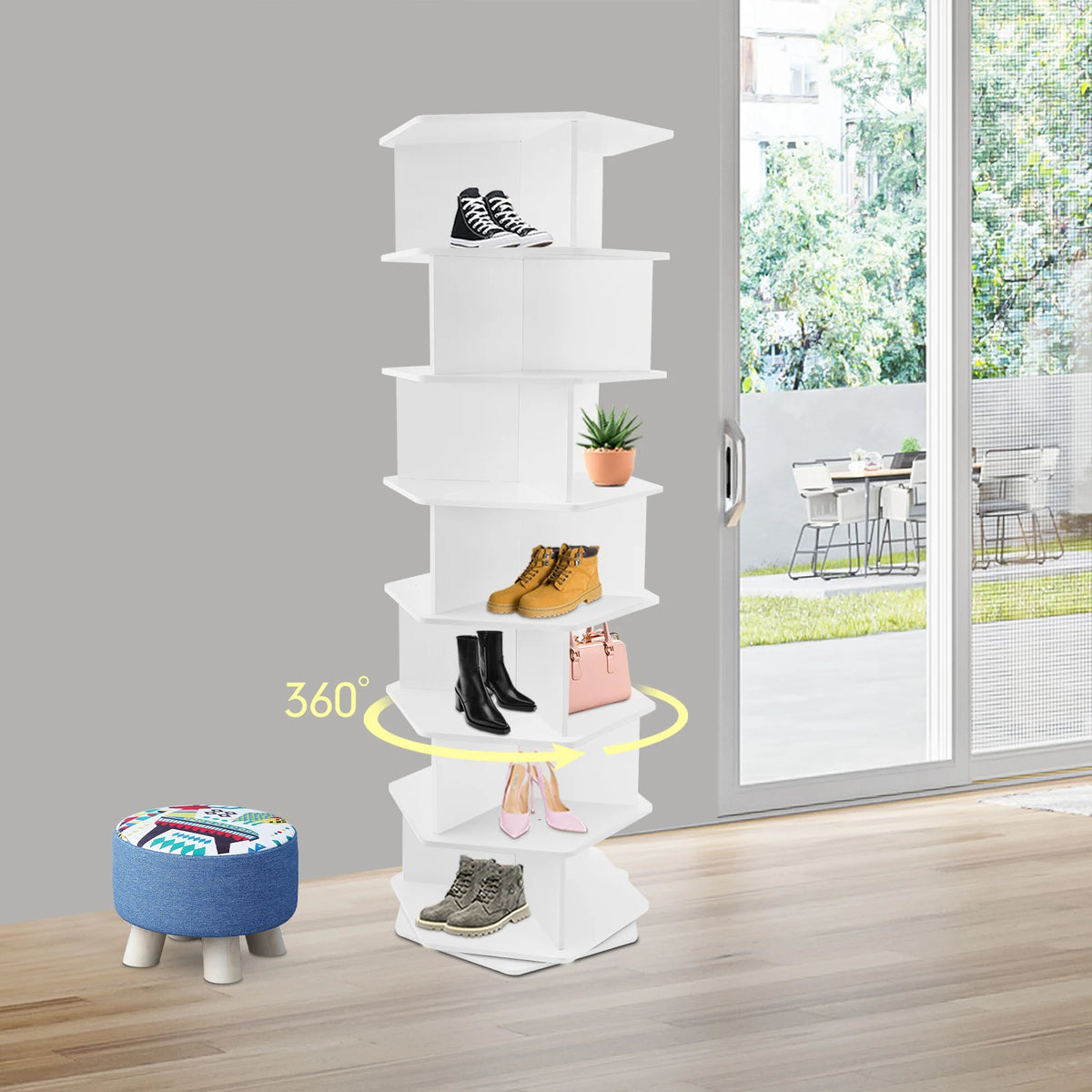7 Tier Rotating Shoe Rack With Storage Organizer For Closet