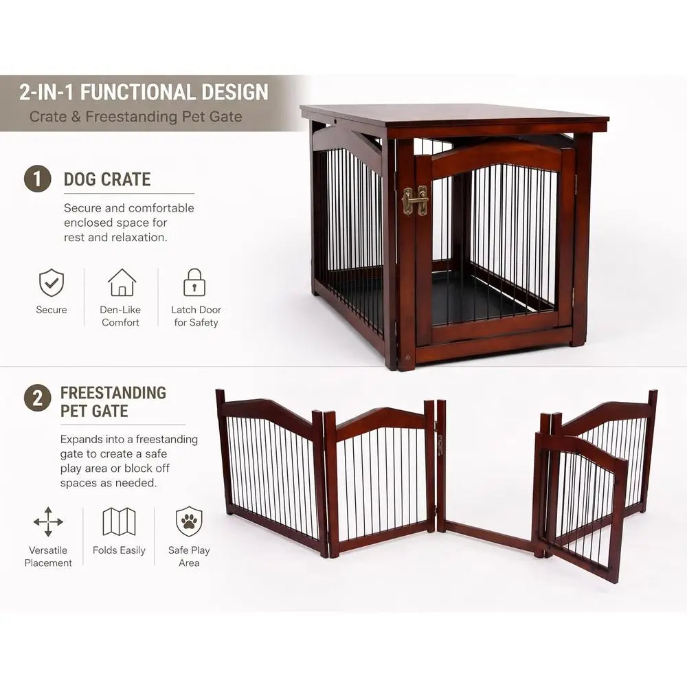 Dual Purpose Wooden Pet Crate Converts Easily Into Gate