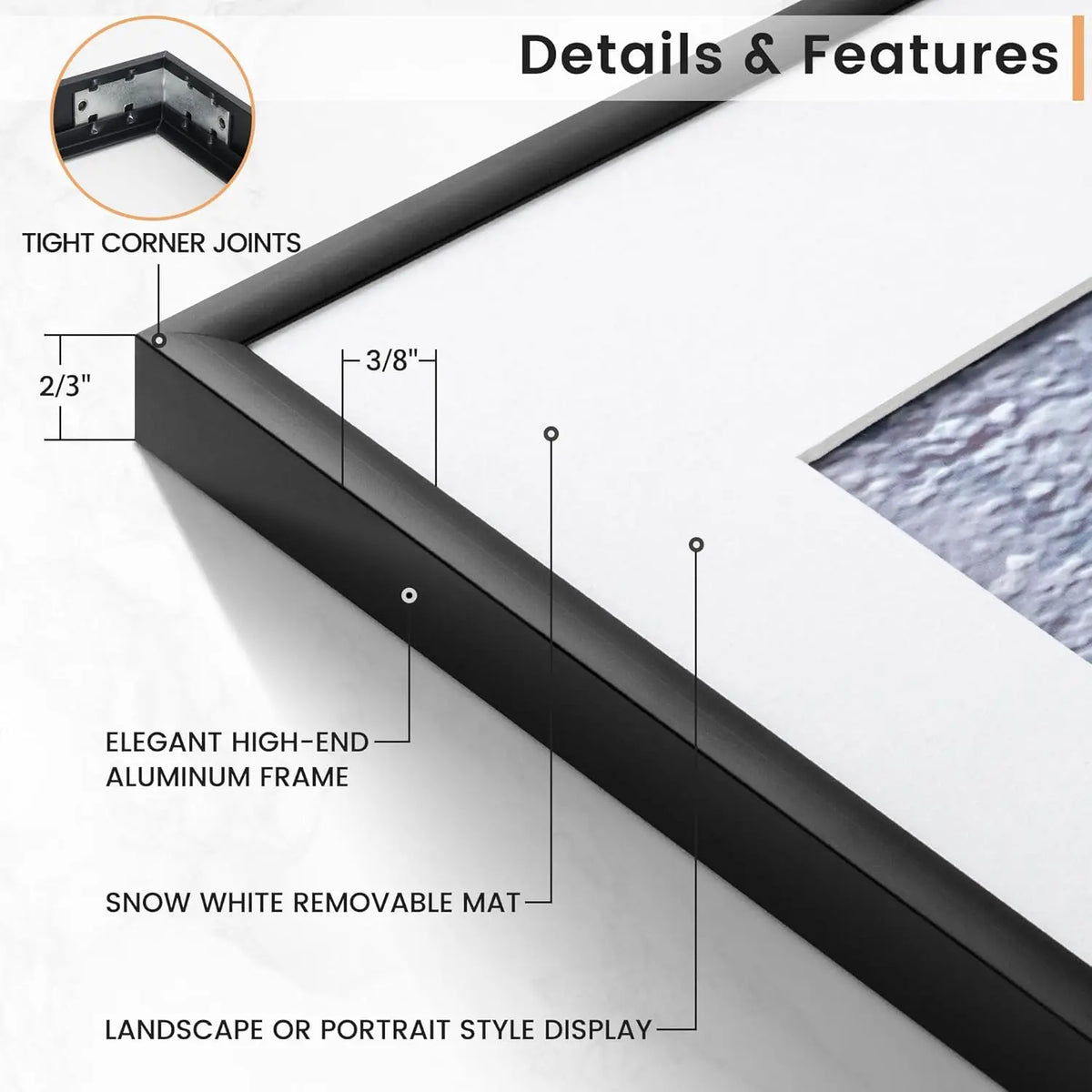 Minimalist Aluminum Picture Frames With Mat For Gallery Wall Art