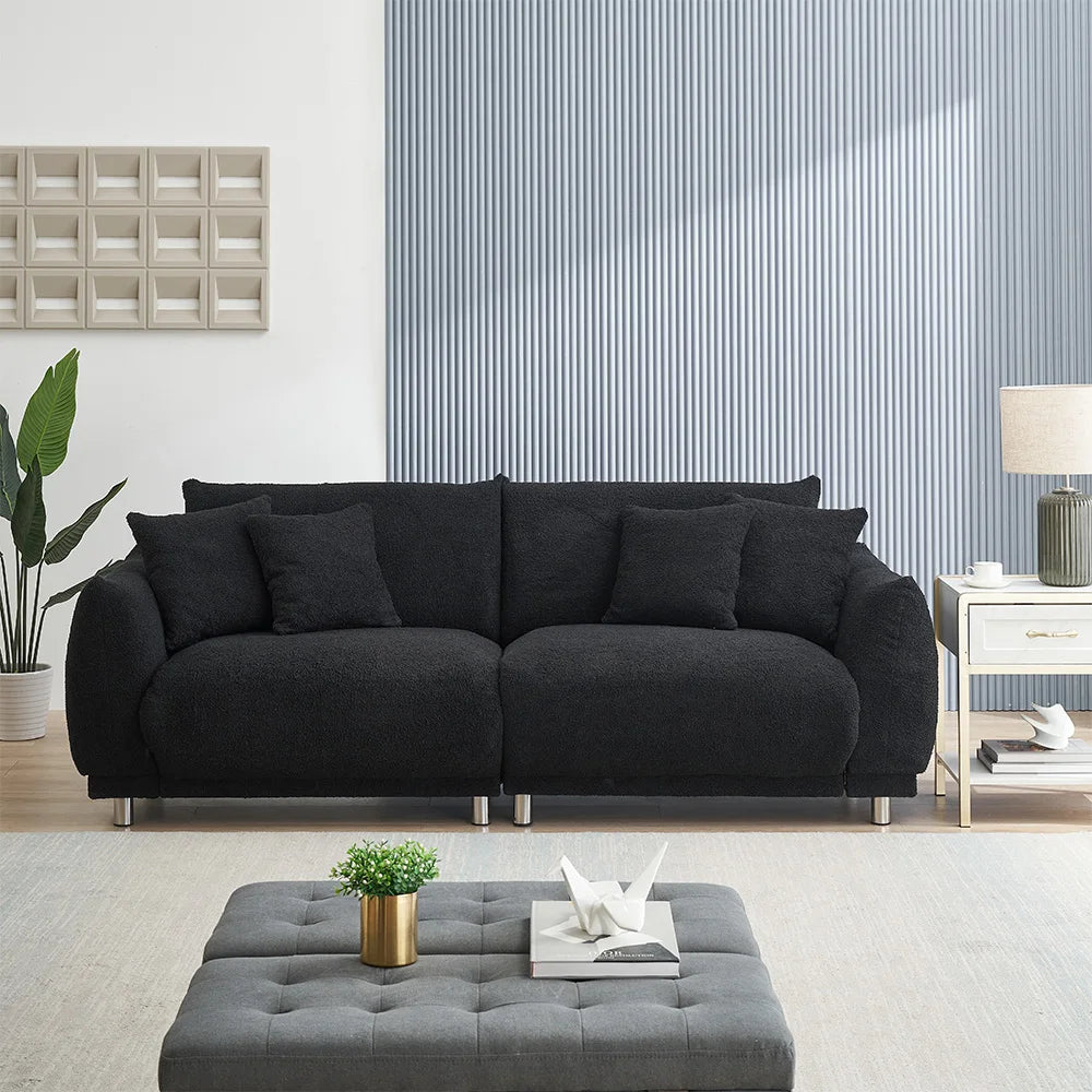 Modern Teddy Fleece Loveseat With Four Plush Throw Pillows