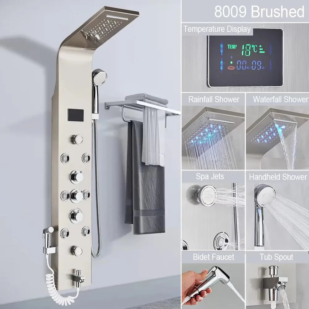 MYQualife Triple Handle Stainless Steel Shower Panel With LED Lighting