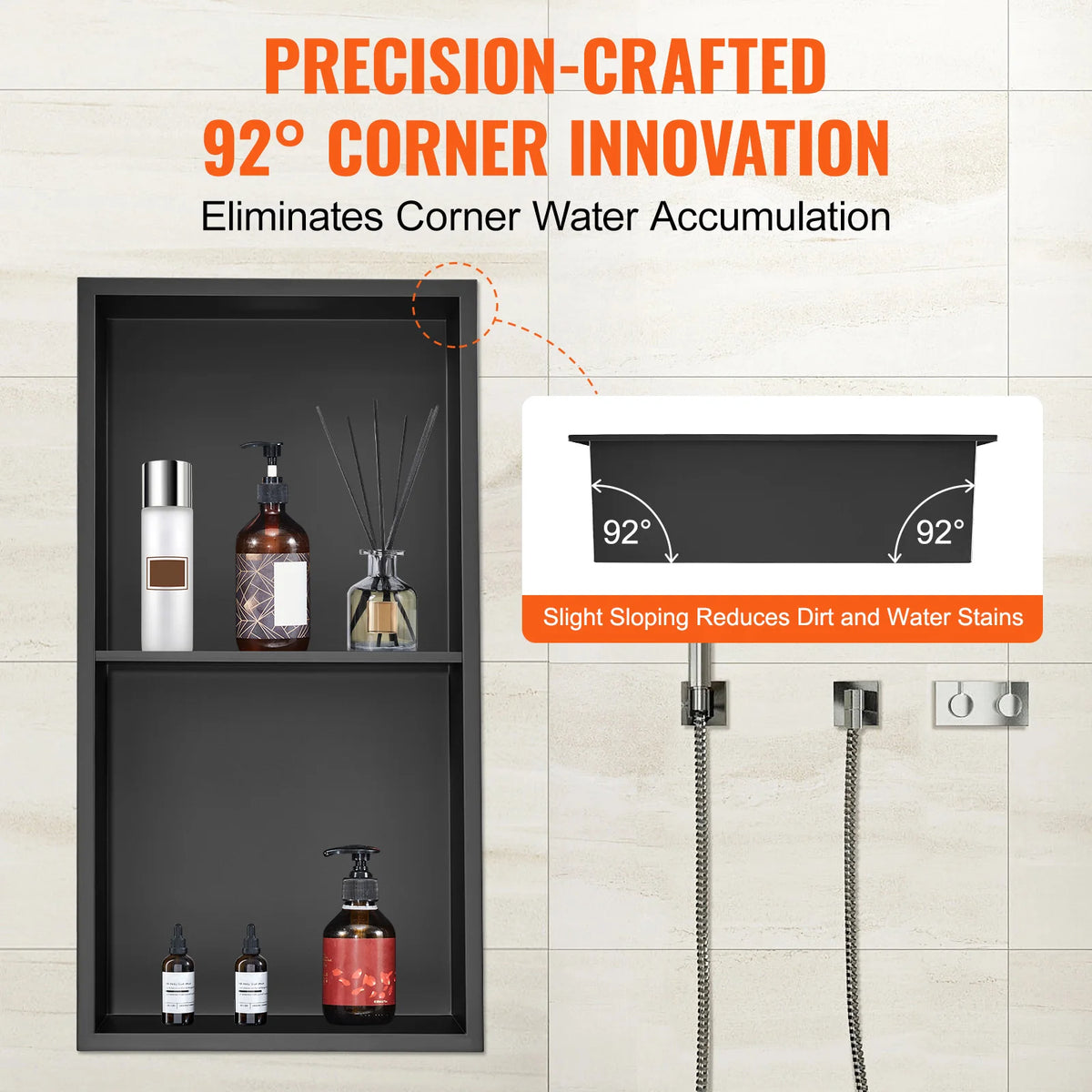 SucceBuy Recessed Stainless Steel Shower Niche With Double Storage Shelves