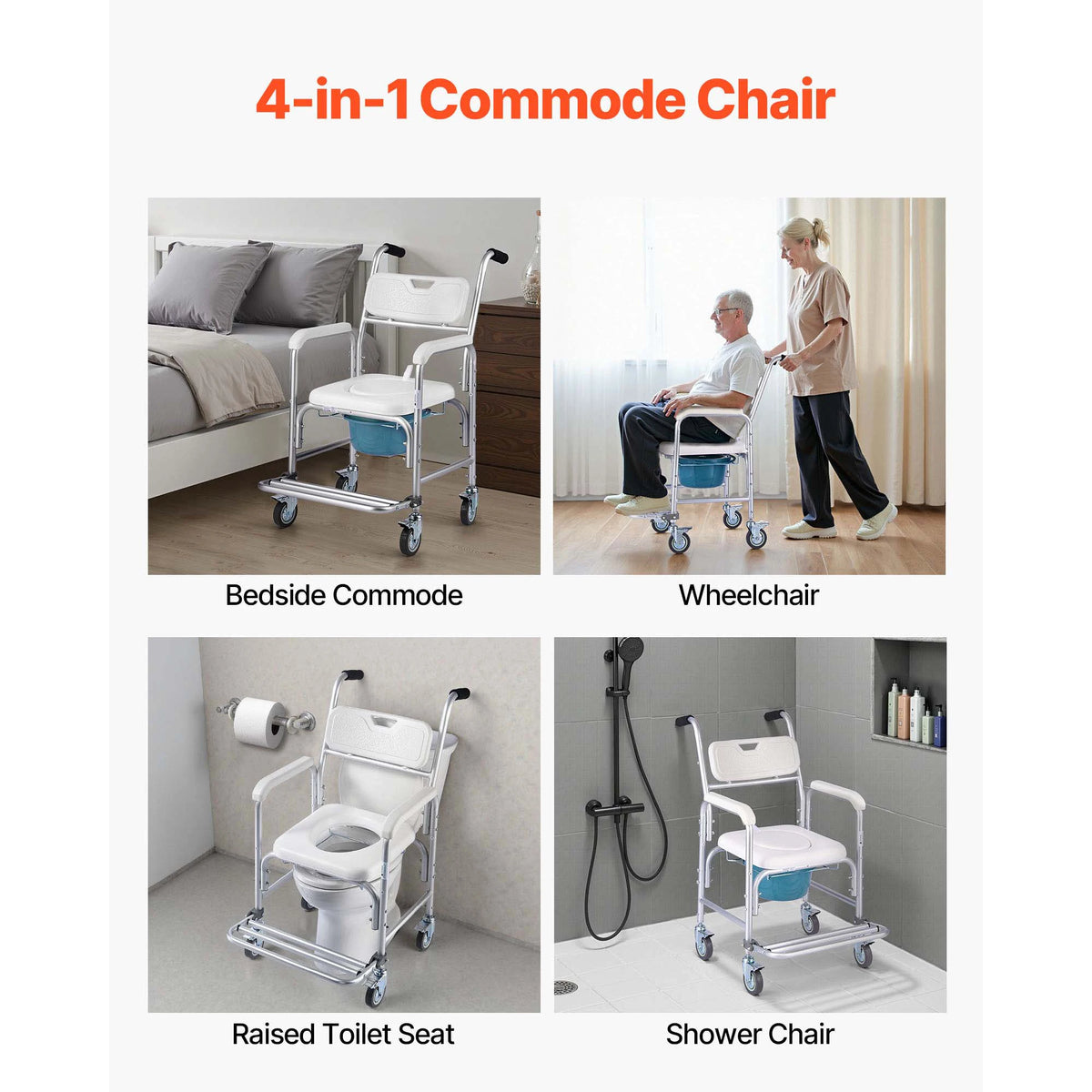 SucceBuy Portable Bedside Commode Chair With Padded Seat And Backrest
