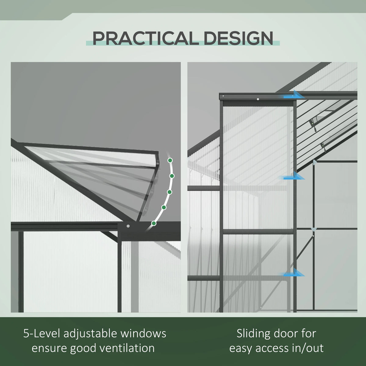 Outsunny Polycarbonate Garden Greenhouse Kit With Sliding Door