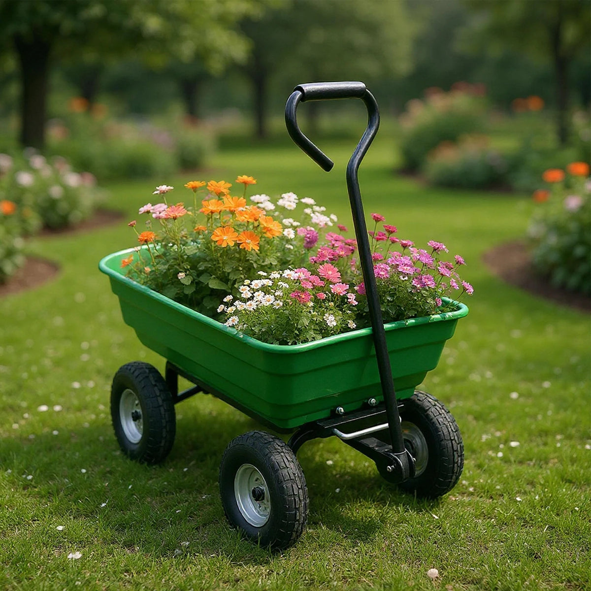 HiMISS Heavy Duty 4 Wheel Garden Dump Cart Poly Bed
