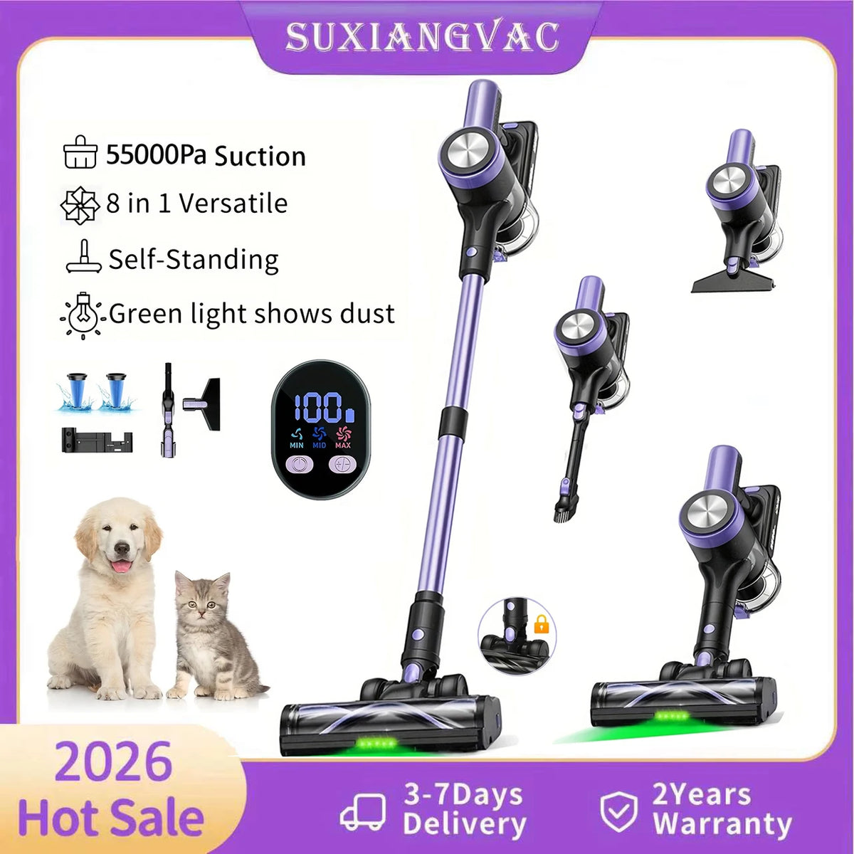 Suxiangvac Cordless Vacuum Cleaner With Led Screen And Hepa Filter