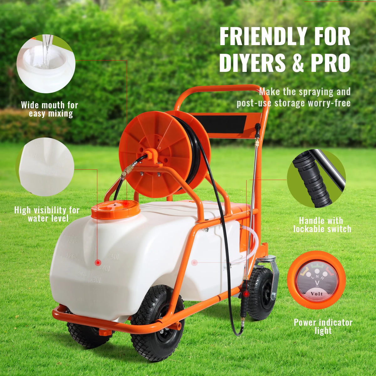 SucceBuy Battery Powered 15 Gal Garden Weed Sprayer Wheeled Cart