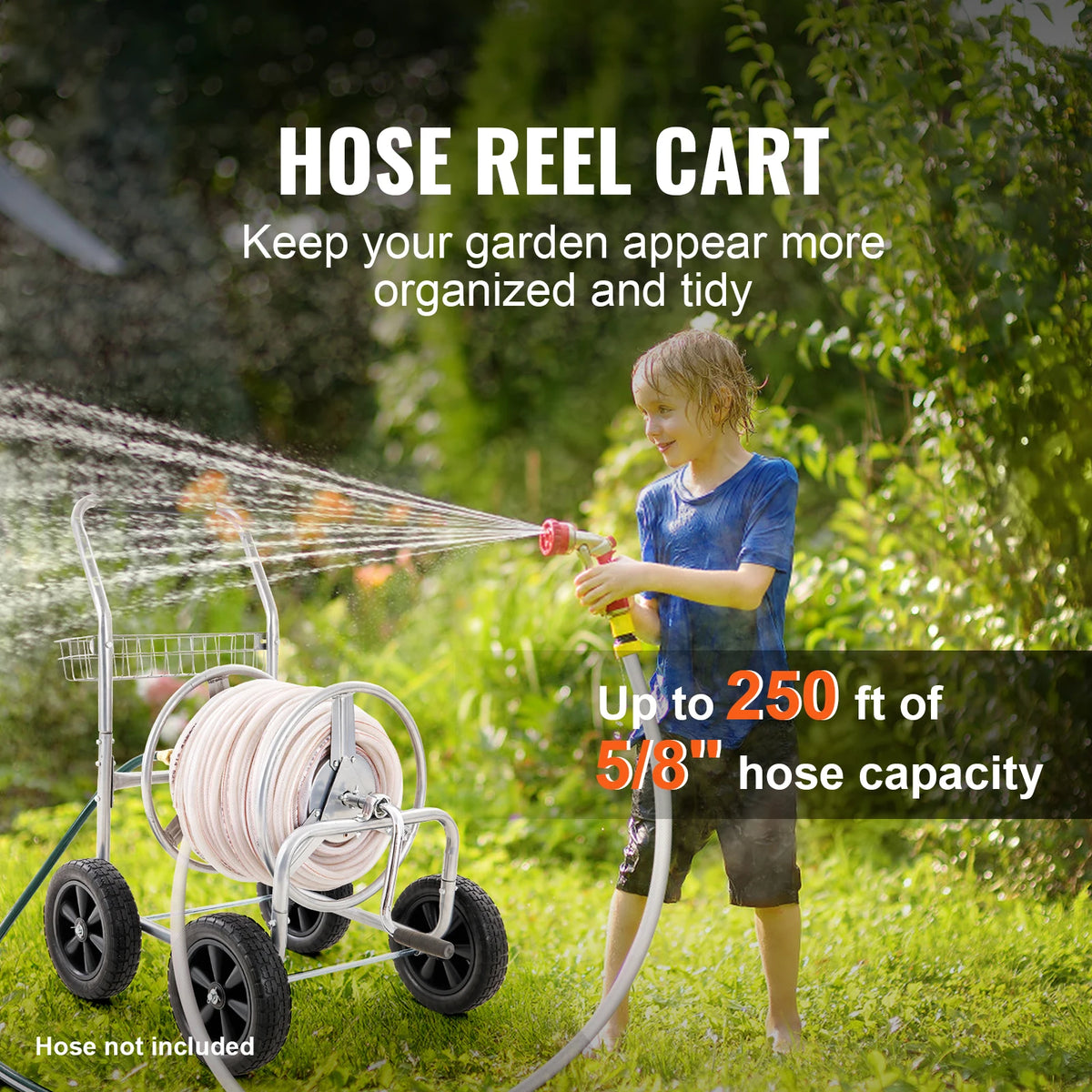 SucceBuy Heavy Duty Steel Garden Hose Reel Cart Storage Basket