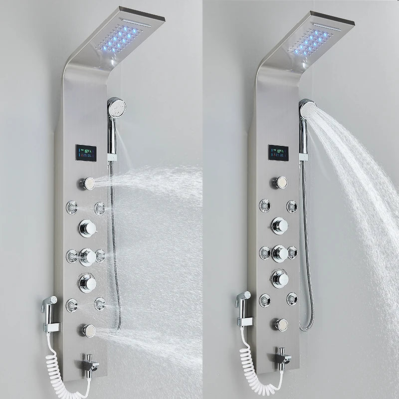 MYQualife Triple Handle Stainless Steel Shower Panel With LED Lighting