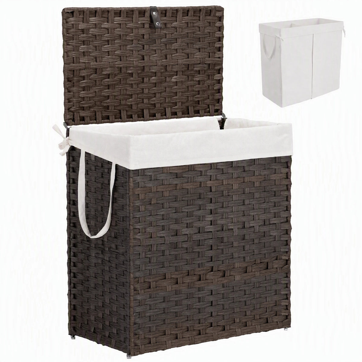Foldable Wicker Laundry Basket With Lid And Steel Frame